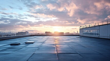 Fototapeta premium Urban Rooftop with Expansive City View at Sunset