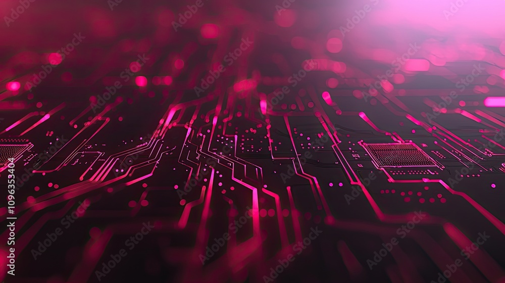 Poster dynamic circuitry patterns digital world visual art neon environment close-up view future technology
