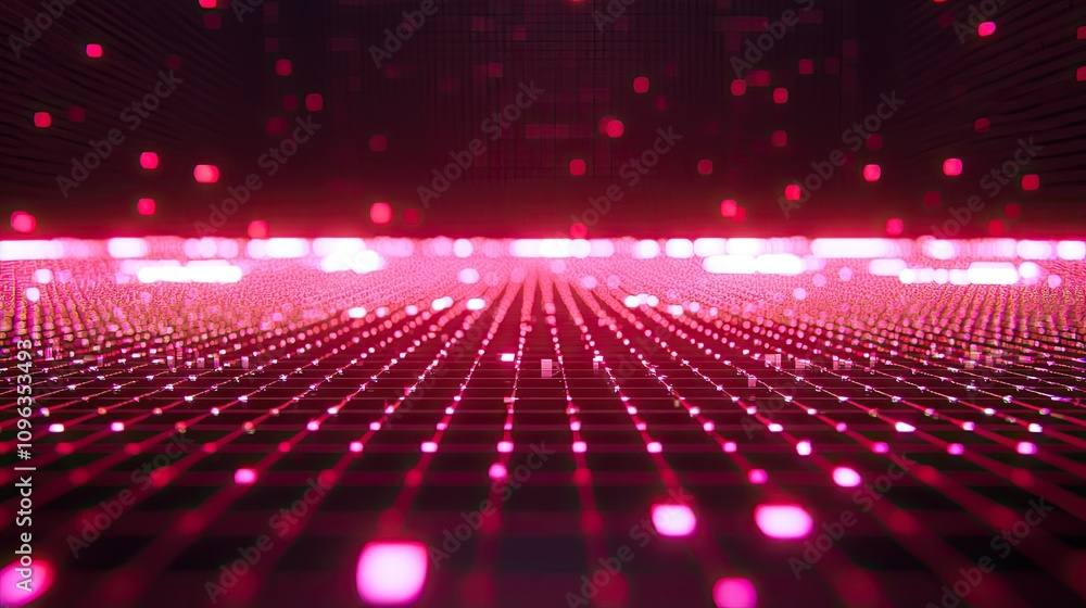 Poster dynamic neon grid visualization digital space abstract art futuristic environment aerial perspective