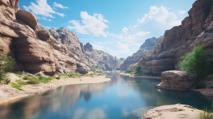 Tranquil Winding River with Stunning Rocky Landscape