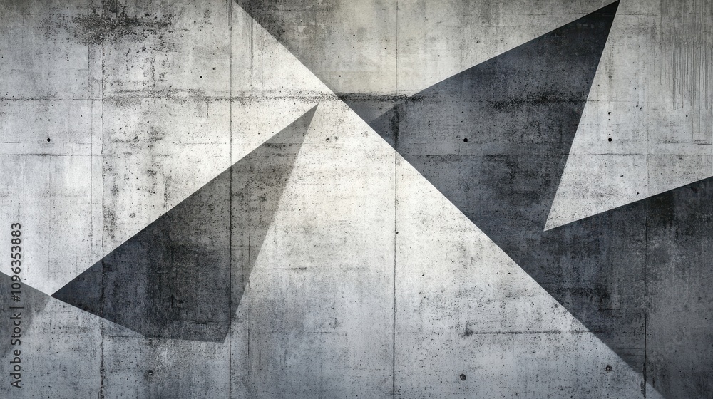 Poster abstract geometric patterns on a concrete wall showcasing sharp angles and subtle shadow play.