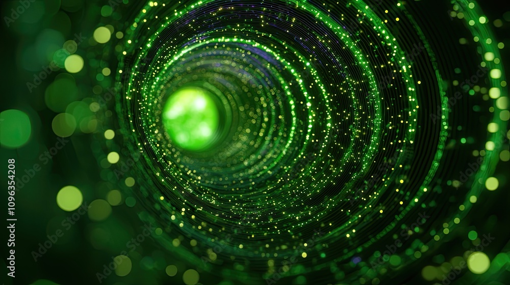 Poster dynamic green spiral light display abstract digital environment motion graphics inspiration futurist