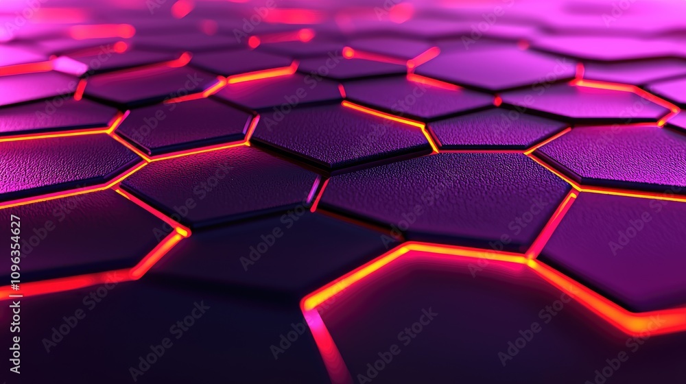 Poster dynamic hexagonal pattern with vibrant lighting digital art modern aesthetic futuristic vibe close-u