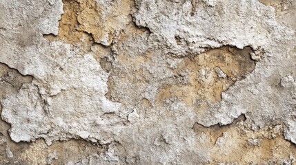 Close-up of weathered beige and gray plaster wall showing cracks and peeling textures.