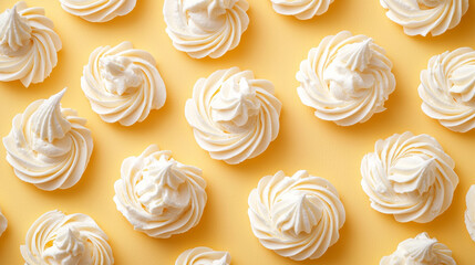 Delicate swirls of sour cream topping arranged in beautiful pattern on vibrant yellow background create visually appealing display