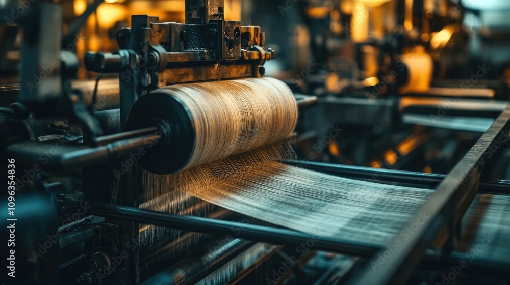 Aufkleber An advanced textile loom machine in a factory setting, weaving intricate fabrics with precision, highlighting the craftsmanship.