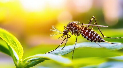 Mosquito on Leaf in Natural Tropical Light
