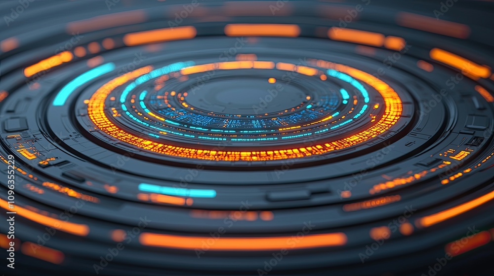 Poster futuristic circular interface design abstract visualization digital art technology setting close-up 