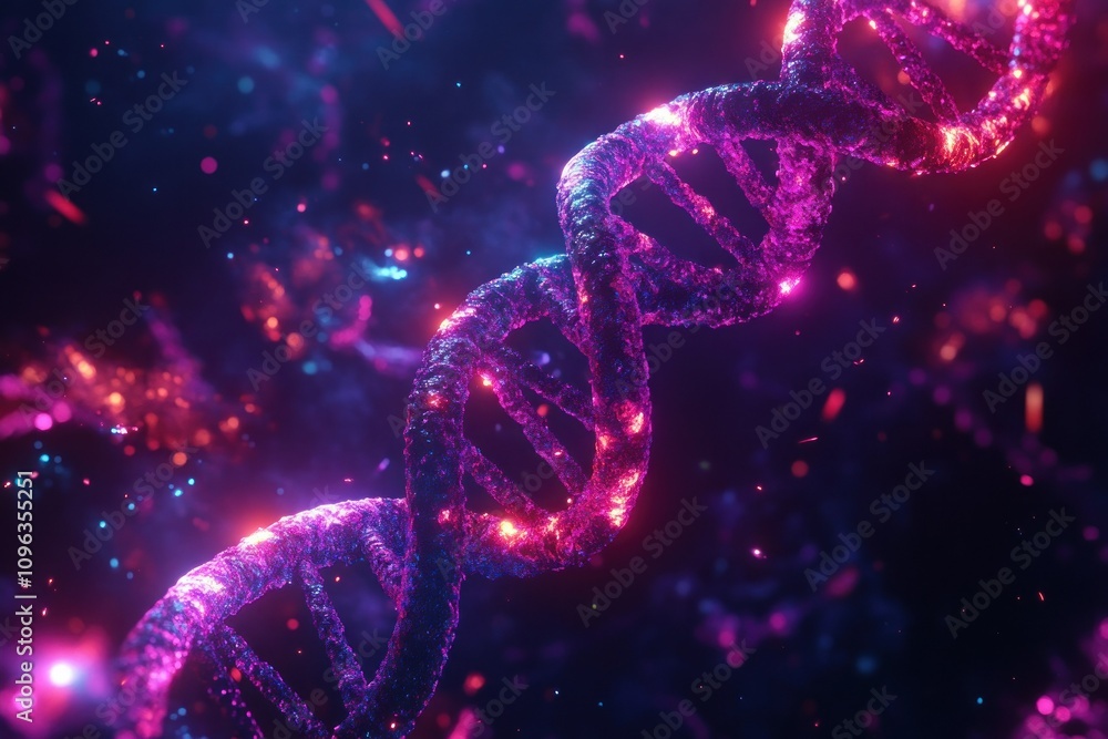 Poster glowing dna double helix in abstract visualization