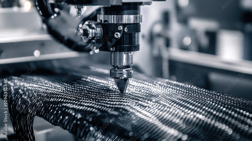 Poster Close-up of a carbon fiber weaving machine crafting lightweight and durable material, showing the precision of the interlocking process.