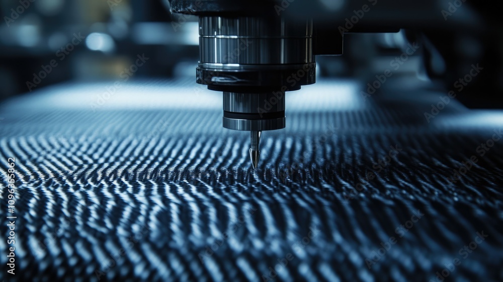 Poster Close-up of a carbon fiber weaving machine crafting lightweight and durable material, showing the precision of the interlocking process.