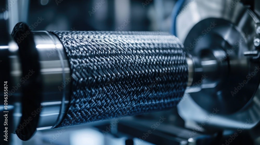 Poster Close-up of a carbon fiber weaving machine crafting lightweight and durable material, showing the precision of the interlocking process.