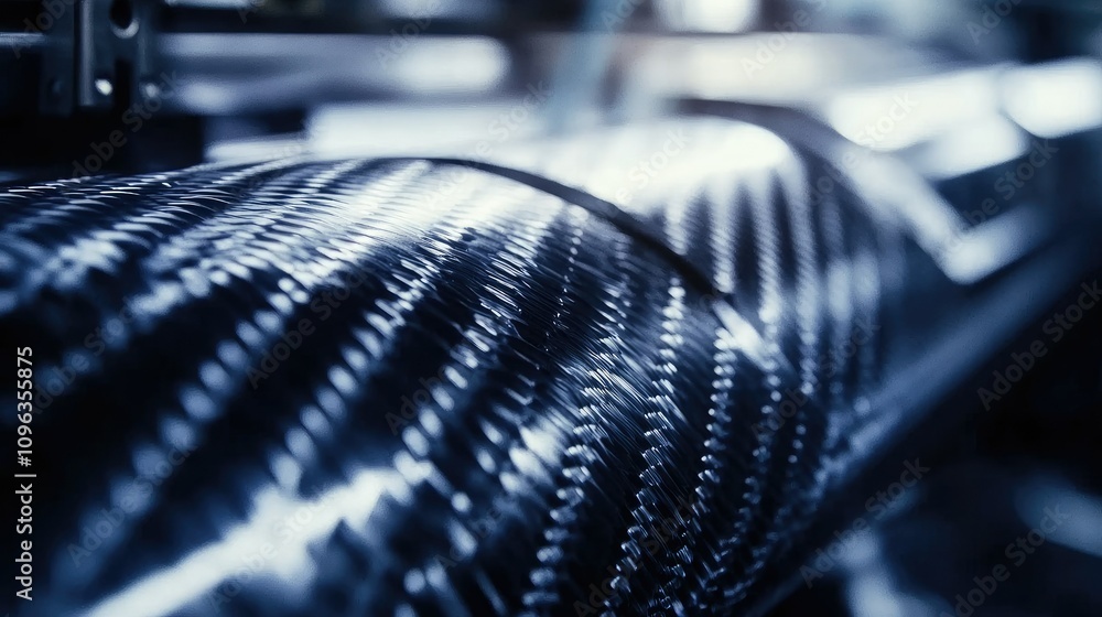 Poster Close-up of a carbon fiber weaving machine crafting lightweight and durable material, showing the precision of the interlocking process.