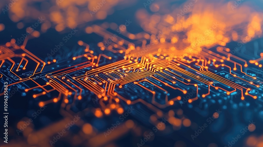 Poster exploring technology innovations digital circuit macro photography futuristic environment abstract c