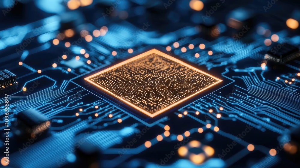 Poster exploring technology advancements microchip development digital world close-up image innovative envi