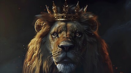 Fototapeta premium Majestic male lion with a golden crown, exuding power and regality.