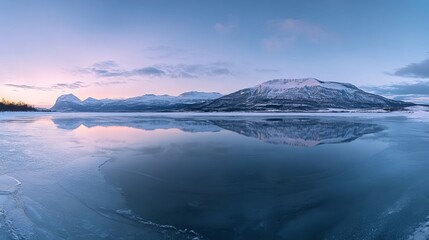 Naklejka premium Earth's North Pole, aerial view, snowy mountains and lakes, wilderness atmosphere.