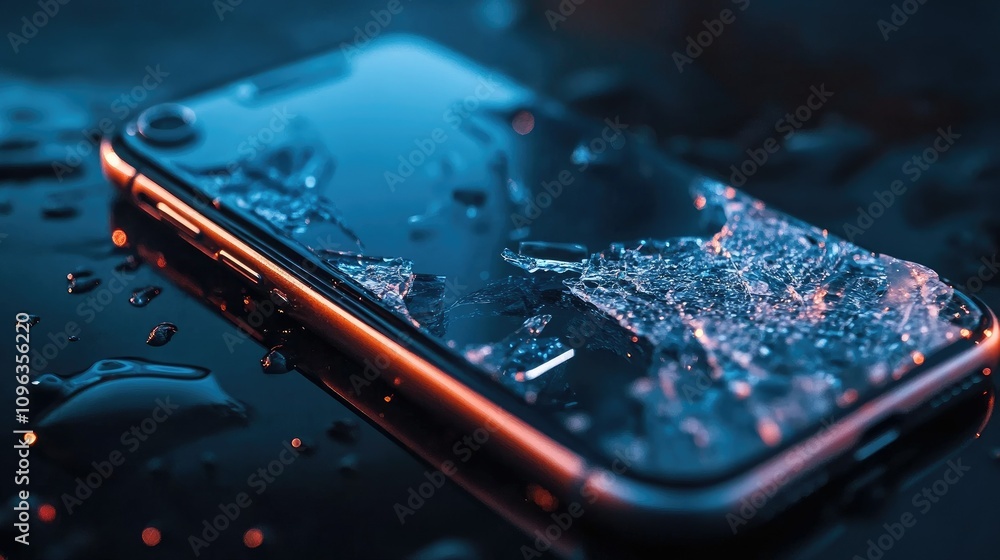 Poster Close-up of a cracked phone screen from a drop, illustrating the common issue of smartphone damage as mobile device usage continues to rise.