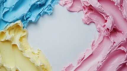colored ice cream smeared around the frame with a blank white background in the center
