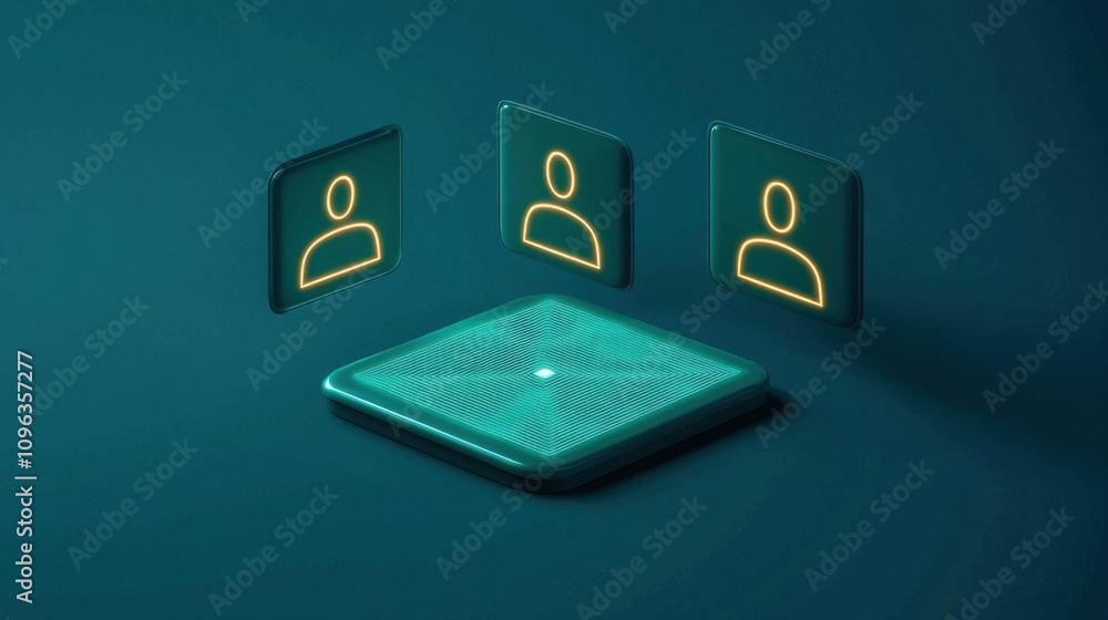 Poster digital user registration concept with glowing holographic fields