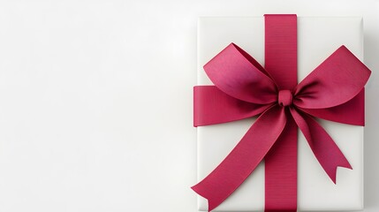 Elegant Gift Box with Red Ribbon on White Background