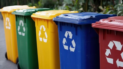 Colorful Recycling Bins for Waste Management in an Urban Environment Promoting Sustainability and Environmental Awareness in Community Practices