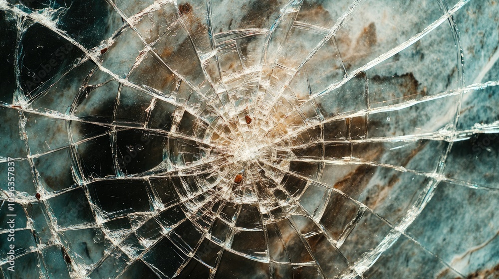 Poster close-up view of a cracked phone screen, focusing on the damage caused by a fall, representing the c