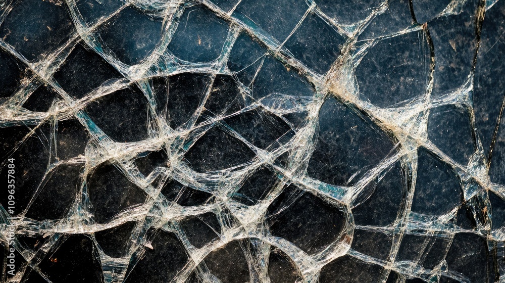 Poster close-up view of a cracked phone screen, focusing on the damage caused by a fall, representing the c