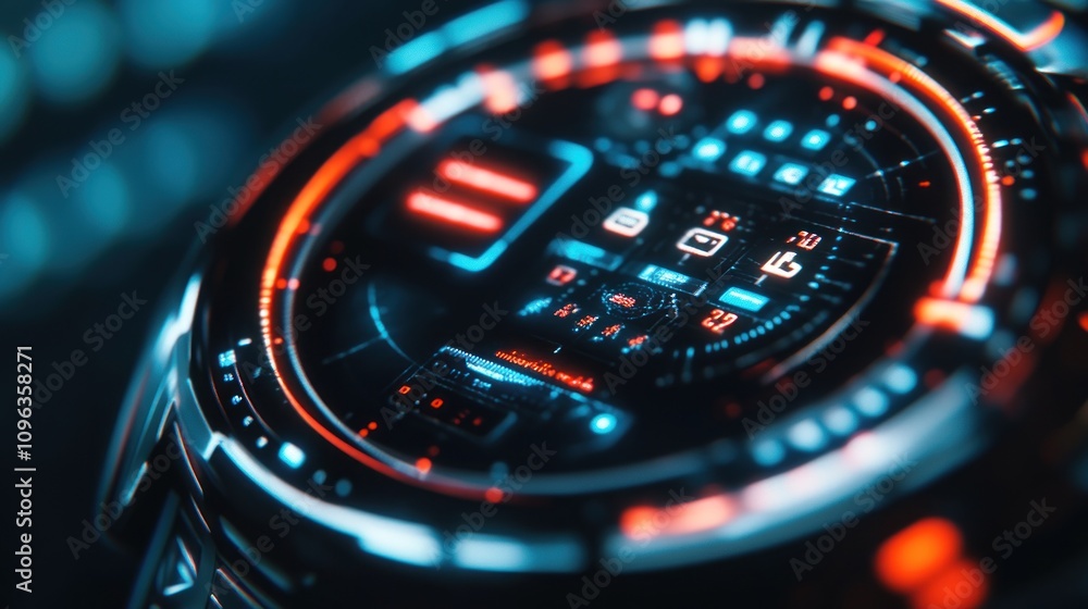Poster here's a response formatted for stock photo submission.. close-up of futuristic smartwatch with vibr