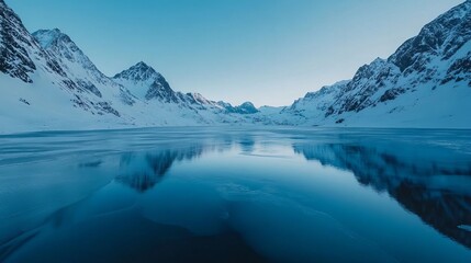 Aerial view view, snowy mountains and lakes, wilderness atmosphere.