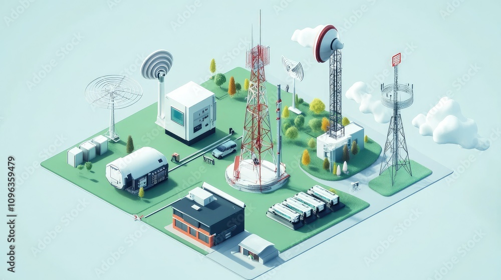 Poster Diagram of satellite-enabled pager communication, illustrating how signals are relayed between satellite systems, towers, and devices to maintain wireless network connectivity.