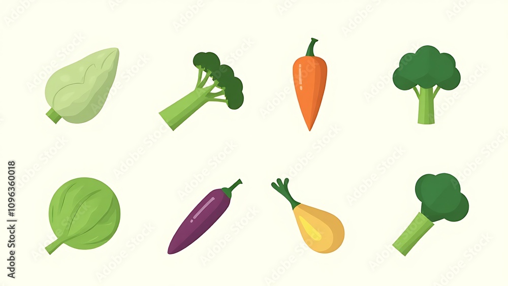 Poster a set of vegetable illustrations features cabbage, broccoli, and other healthy foods in a vector for