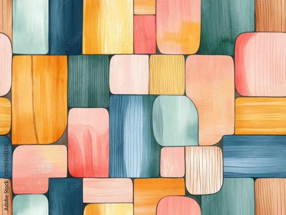 Poster boho seamless pattern and toy concepts. a vibrant, abstract pattern featuring colorful, geometric sh
