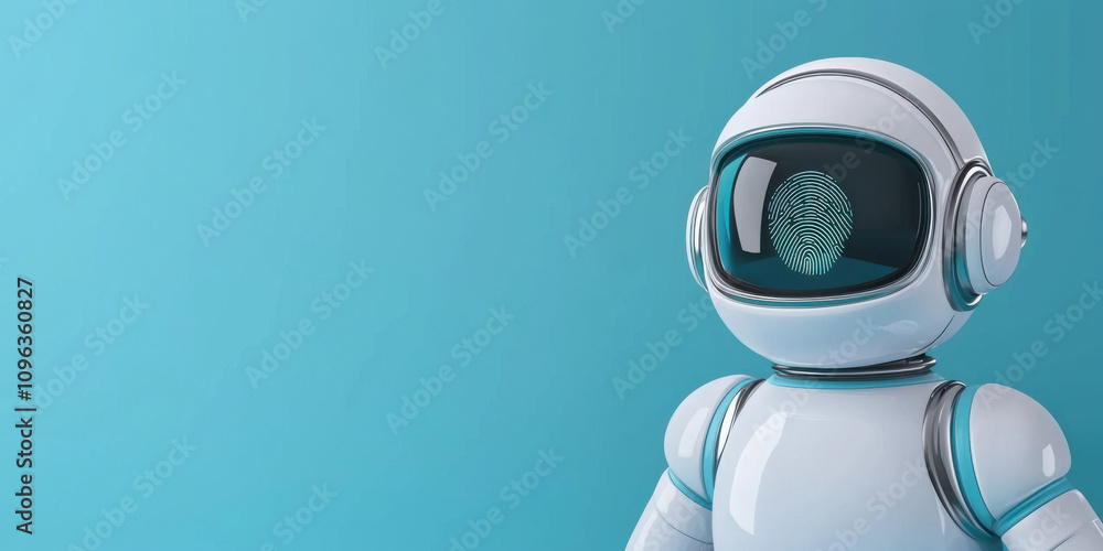 Aufkleber futuristic robot with digital fingerprint scan on helmet, symbolizing security and technology