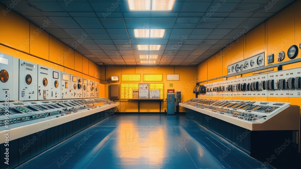 Poster High-tech control room with advanced digital interfaces and automated monitoring systems, managing industrial operations in a power facility for efficient management.