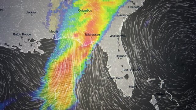 Map Movement of Thunderclouds, South Coast of the United States, Loop Video
