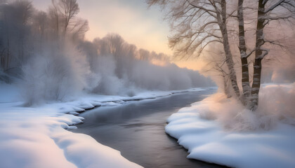 Frosty River with Snowy Banks
