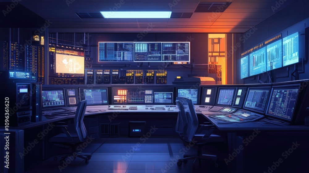 Aufkleber Inside a modern control room, engineers manage industrial and power systems using automated digital interfaces, optimizing operations for maximum efficiency.