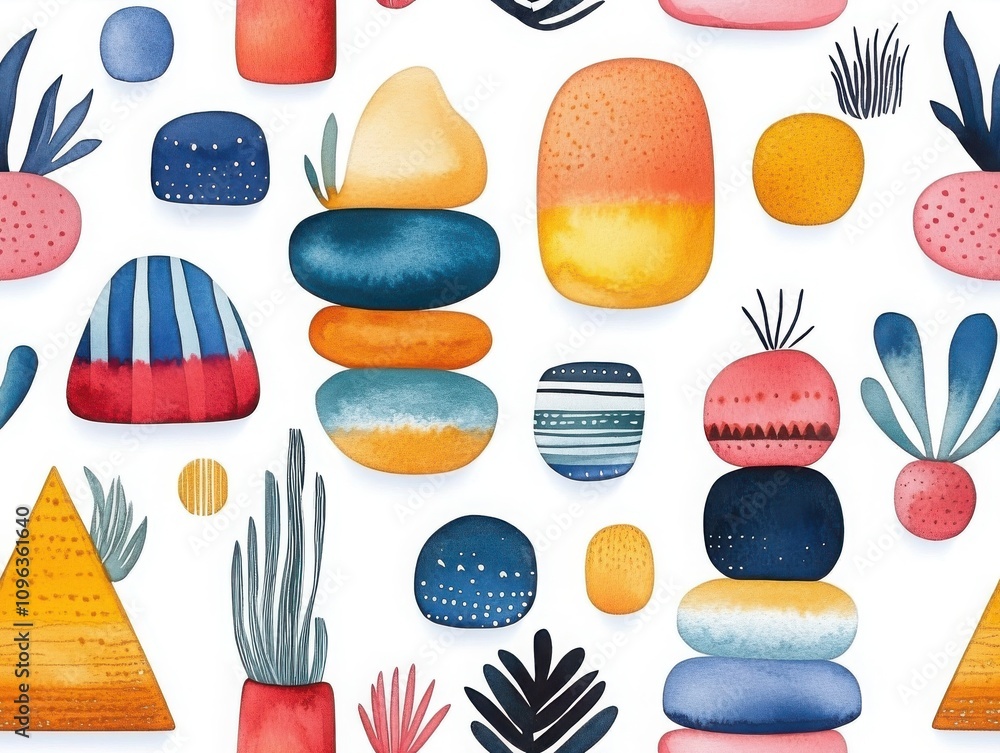 Aufkleber boho seamless pattern and toy concepts. a vibrant abstract design featuring colorful geometric shape