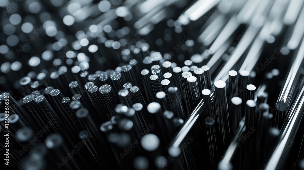 Poster intricate view of carbon fiber filaments aligned perfectly, displaying the precision involved in the