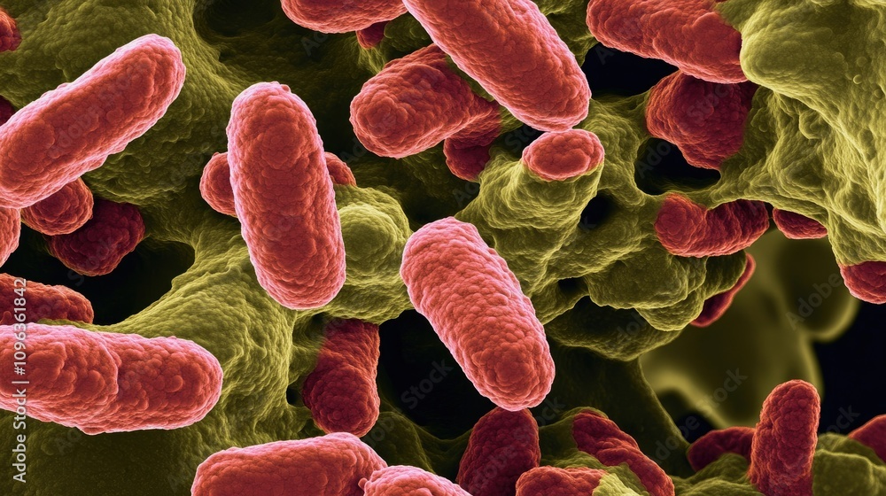 Poster magnified view of streptococcus bacteria under a microscope, revealing their shape and detailing the
