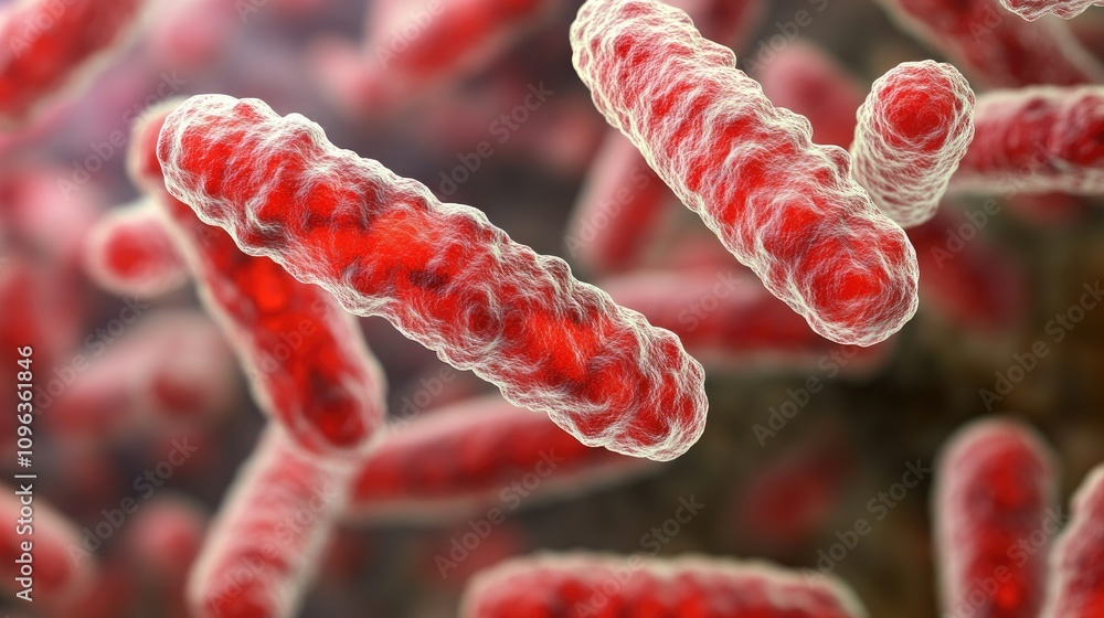 Poster magnified view of streptococcus bacteria under a microscope, revealing their shape and detailing the