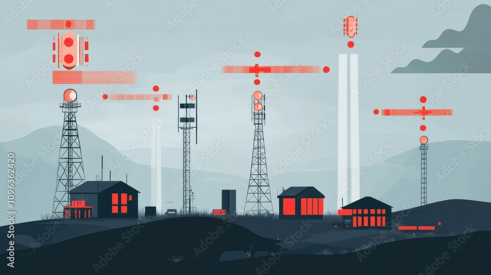 Poster Schematic illustrating satellite communication in pager systems, showing how signals are transmitted wirelessly between towers and pager devices for effective messaging.