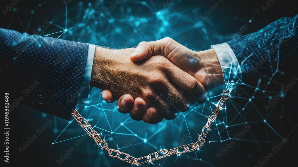 Aufkleber Secure blockchain transactions for banking contracts being executed digitally, highlighting efficiency and safety in a modern financial system.