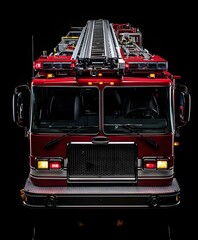 Rescue ladder fire truck with extended ladder and safety features