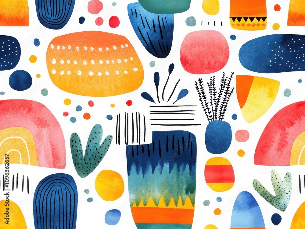 Aufkleber boho seamless pattern and toy concepts. a vibrant, abstract design featuring colorful shapes and pat