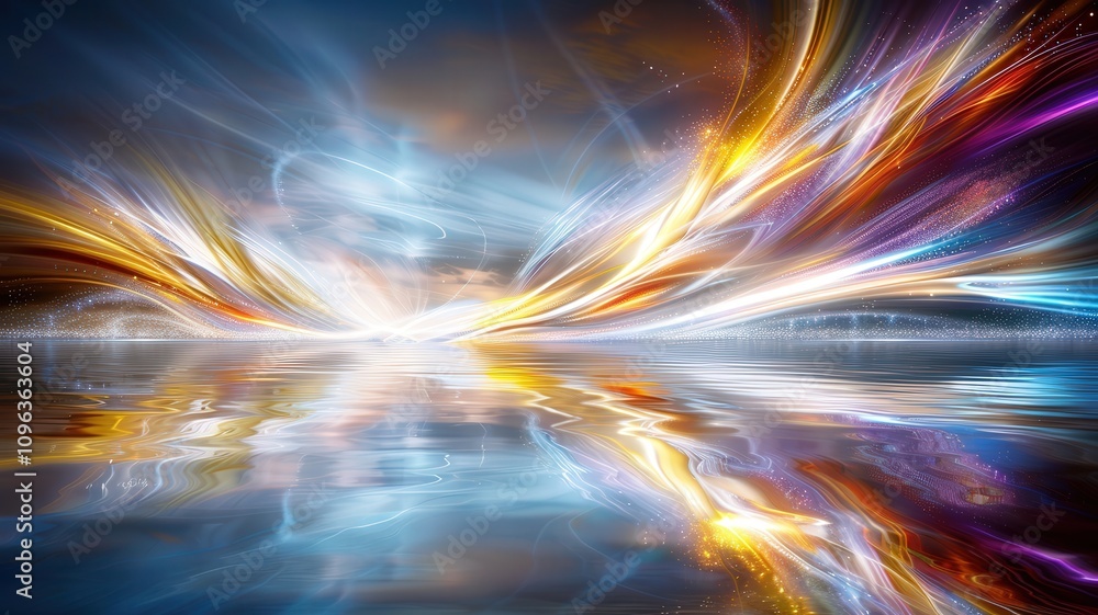 Poster dynamic abstract light patterns reflecting on water digital art creation ethereal environment artist