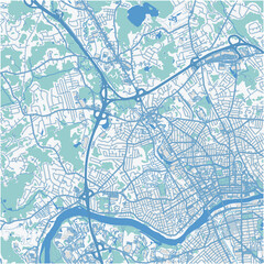 Map of Methuen in Massachusetts in a professional blue style. Contains layered vector with roads water, parks, etc.