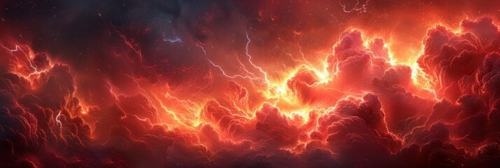Fiery Storm Clouds With Lightning Bolts