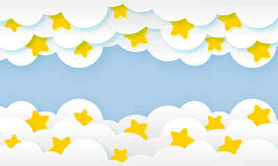Beautiful paper cut white clouds and star